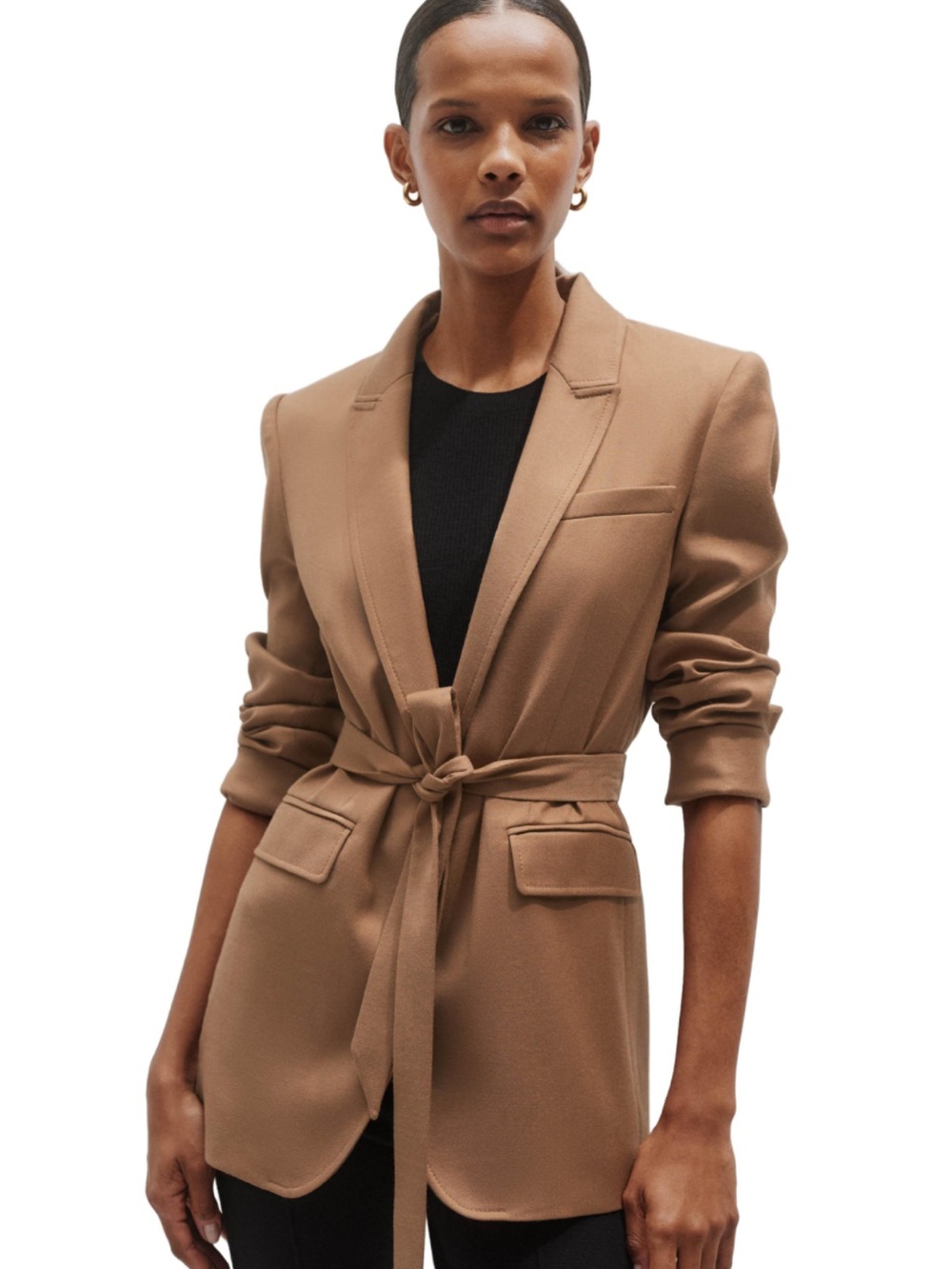 NWT ME+EM Camel Belted Tailored Blazer